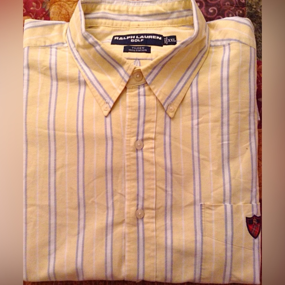 Ralph Lauren Golf Yellow and Blue Striped Shield Crest Oxford Shirt